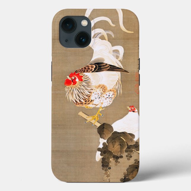 Hen e Rooster com Grapevine por Ito Jakuchu (Verso)