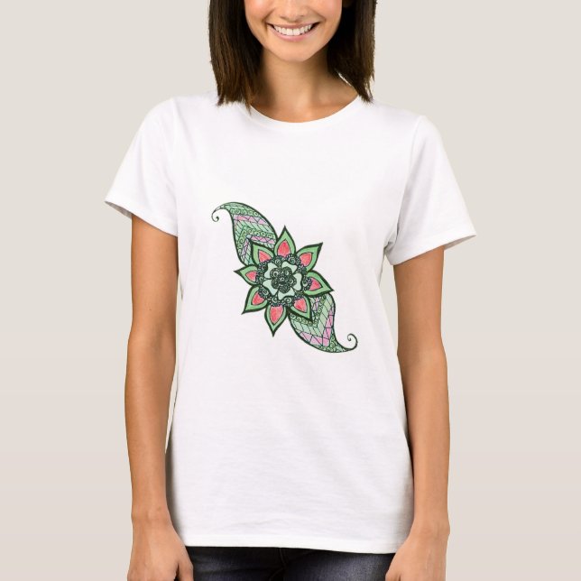 Henna inspirou design em camisa rosa e verde (Frente)