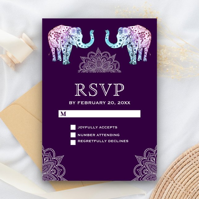 Henna Tattooed Elephants Indian Weding RSVP (Criador carregado)