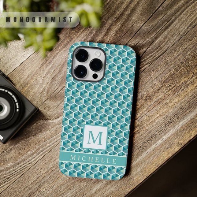Heptagon Branco Verde Azul-Teal Personalizado Geom (Custom Teal Blue Green White Heptagon Geometric Case-Mate iPhone Case)