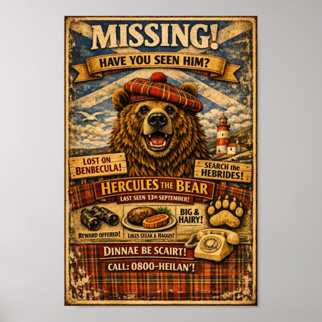 Hercules the Bear Missing Poster Scottish History  (Frente)