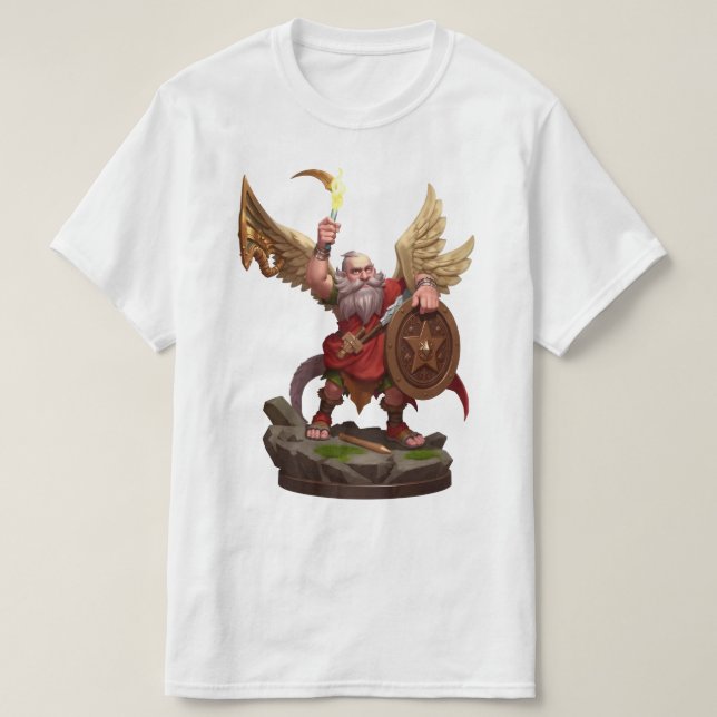 Heroic Winged Dwarf Warrior Fantasy Art T-Shirt (Frente do Design)