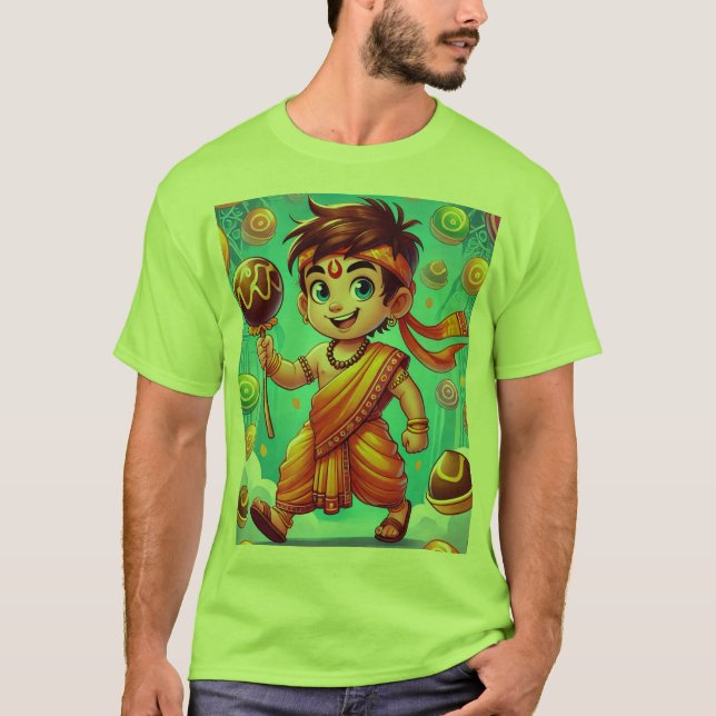 "Heroica Chhota Bheem Cartoon T-Shirt para Criança (Frente)