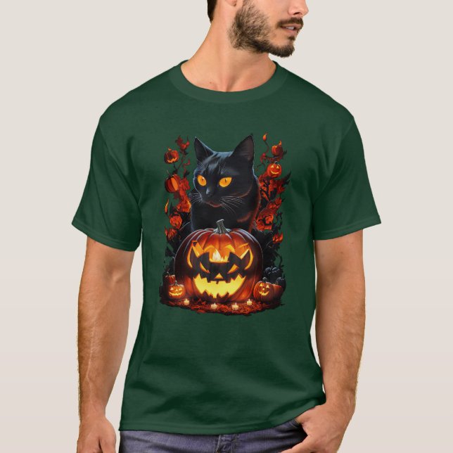 Hex, a camiseta do gato preto de Halloween (Frente)