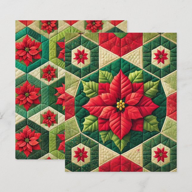 Hexagon Patchwork Poinsettia Scrapbook Paper (Frente/Verso)