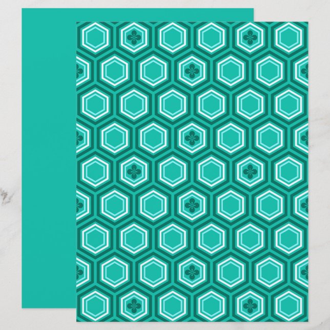 Hexagonal Kimono Impressão, Teal, Aqua e White (Frente/Verso)