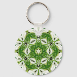 Hexágono Branco Verde Caleidoscópio Chaveiro