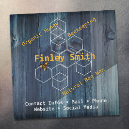 Hexágono da abelha de mel ・ Textura de madeira azu