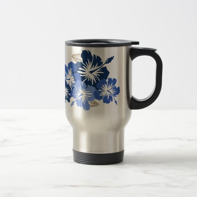"Hibiscus épico" na caneca de viagem azul (Direita)