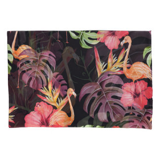 Hibiscus, Flamingos, Padrão Tropical Watercolor.