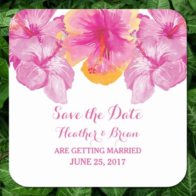 Hibiscus Floral Bruto Salve os adesivos de Data (Brushed Hibiscus Floral Save the Date Sticker)