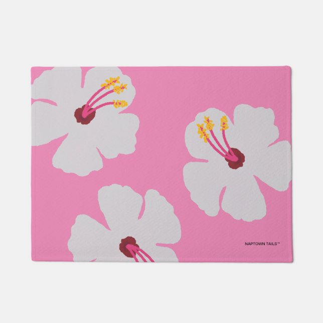 Hibiscus no tapete de Comida do Cachorro Rosa (Frente)