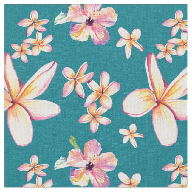 Hibiscus tropical e Plumeria Tecido havaiano (Detalhe)