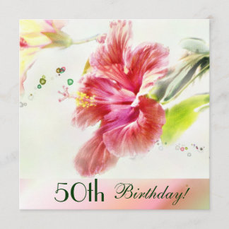 Hibiscus Watercolor 50º Convite de aniversário