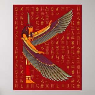 Hieróglifos Dourados de Ma'at em Poster Vermelho