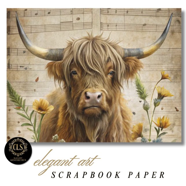 Highland Cow  and Music Notes (Scrapbook Paper – Highland Cow Music Notes)