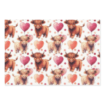 Highland Cow Valentine Pink Balloon Hearts Gift