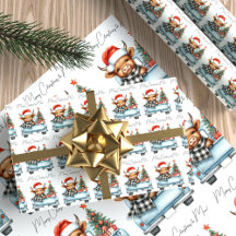 Highland Cow Vintage Blue Truck Feliz Natal