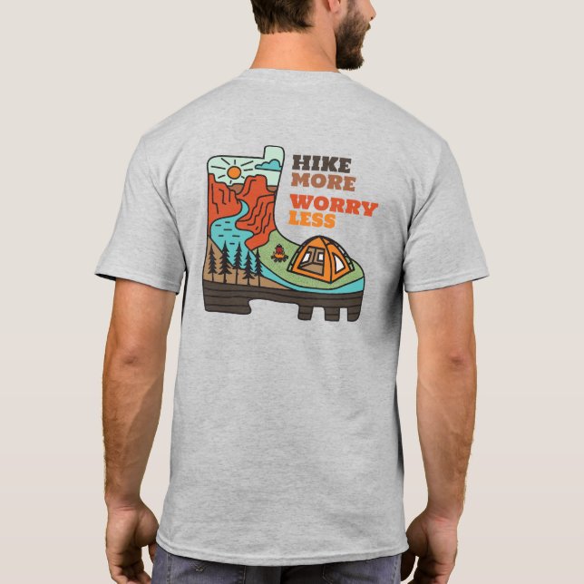 Hike More Worry Less Funny Camping T-Shirt (Verso)