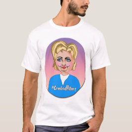Hillary curvada, homem do t-shirt