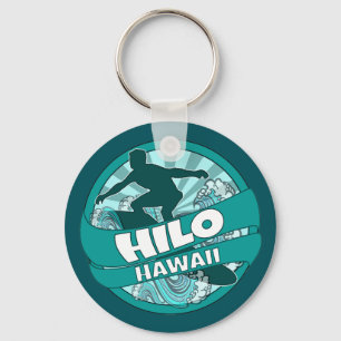 Hilo Hawaii - logotipo do surfista teal chaveiro