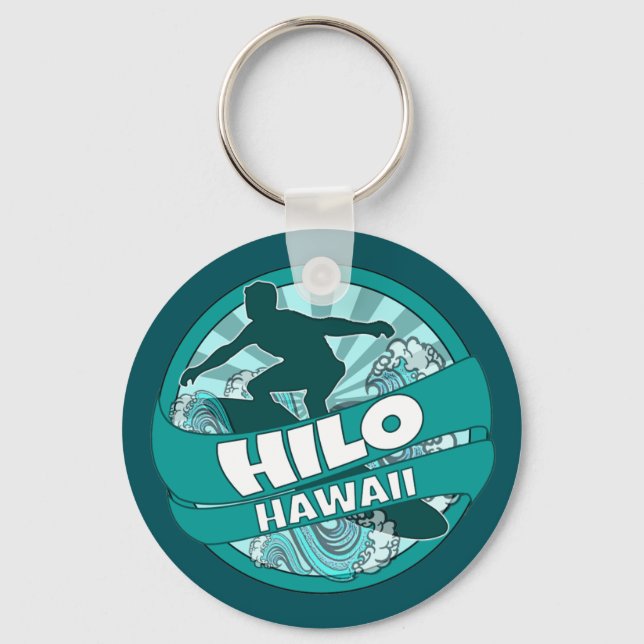 Hilo Hawaii - logotipo do surfista teal chaveiro (Frente)