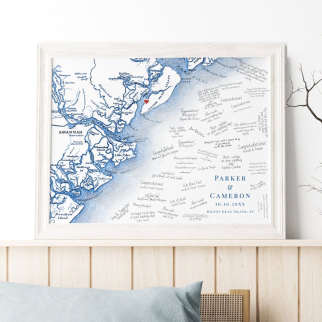 Hilton Head Island Map Weding Guest Book Poster (Hilton Head Island SC map Alternative Guest Book Poster for guests to sign by Coastal Map Designs
)