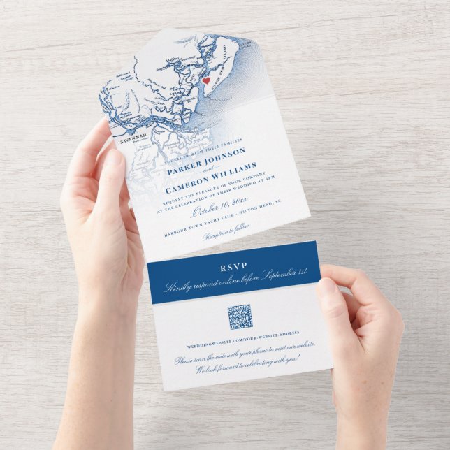 Hilton Head SC Mapa Elegante Casamento de Marinhos (Tearaway)