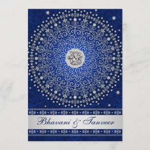 Hindu Ganesh Blue Silver Convite de casamento 2