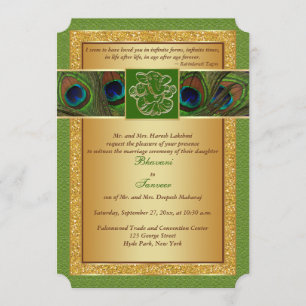 Hindu Ganesh Green, Dourado Convite de casamento P