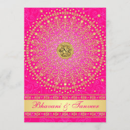 Hindu Ganesh Pink, Dourado Convite de casamento 2