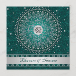 Hindu Ganesh Teal, Convite de casamento Silver Scr
