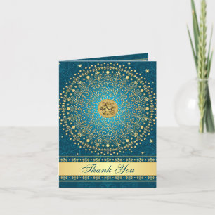 Hindu Ganesh Teal Dourado Scroll Stars Cartões de