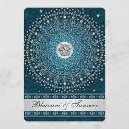 Hindu Ganesh Teal, Silver Scrolls Convite de casam