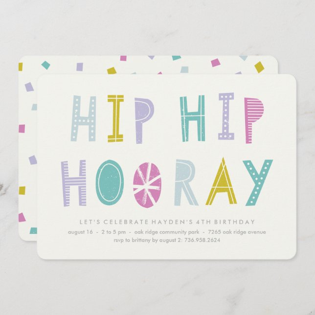 Hip Hip Hooray Birthday Convite - Limão (Frente/Verso)