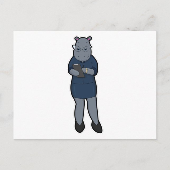 Hipopótamo como Secretário com Bloco de Notas e Ca (Frente)