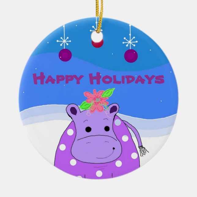 Hipopótamo Roxo e Enfeites de Natal (Frente)