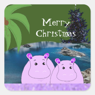 Hipopótamos Prontos para Adesivo Quadrado de Natal