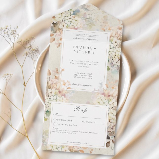 Hipotecas Neutras Românticas Sem Janto (Romantic Neutral Vintage Hydrangeas No Dinner All In One Invitation)
