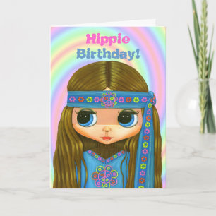 Hippie Birthday! Cartão de boneca de Hippie Azul