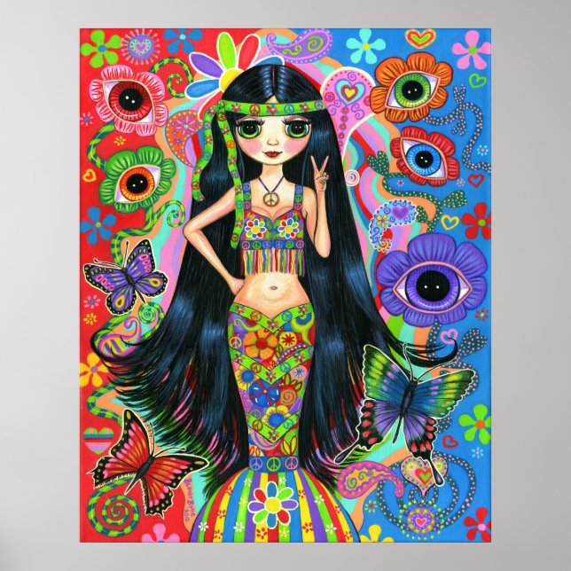 Hippie Girl Mermaid Poster (Frente)