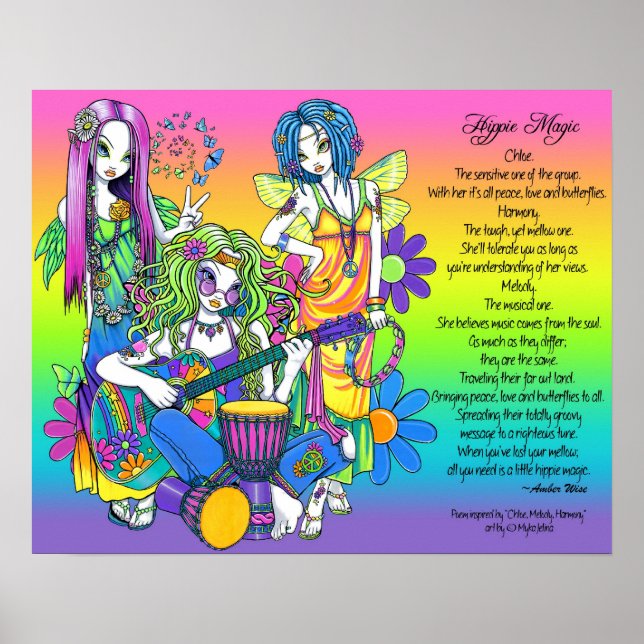 Hippie Magic Rainbow Musical Fairies Poem Poster (Frente)