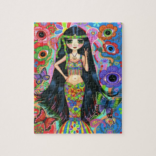 Hippie Mermaid Girl com Quebra-cabeça de Flores de (Vertical)