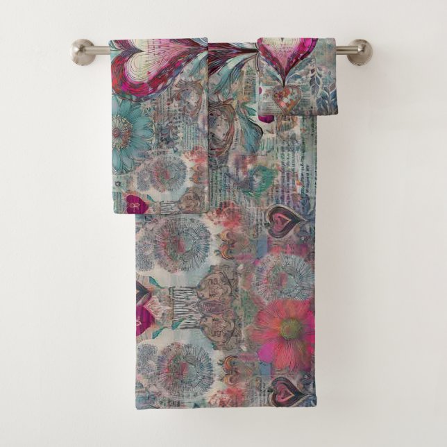 Hippie Retroativo: Conjunto de Toalhas de Coração  (Insitu)