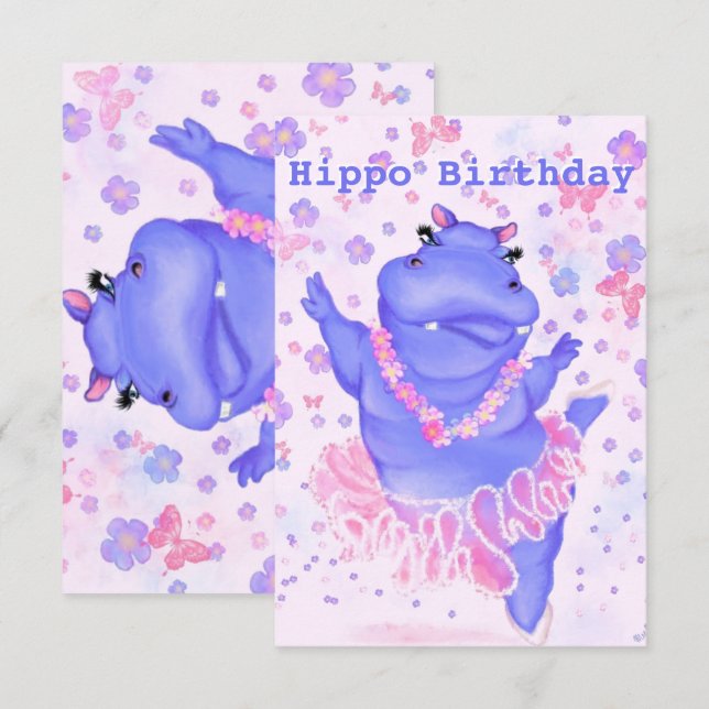 Hippo Birthday Card Ballerina Balé Dançarino Hippo (Frente/Verso)