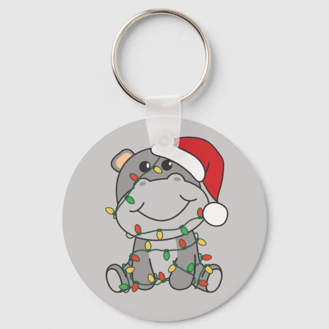 Hippo Christmas Winter Animais Hippos Chaveiro (Frente)