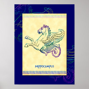 Hippocampus Sea Horse Vintage Art Poster
