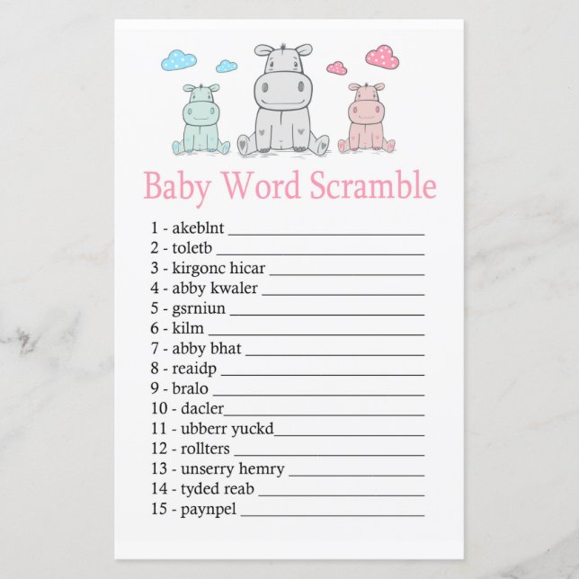 Hippopotamus Jogo da palavra do bebê (Frente)