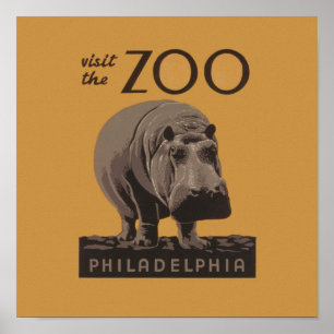 Hippopotamus Vintage WPA Zoo Poster Arte Hipo