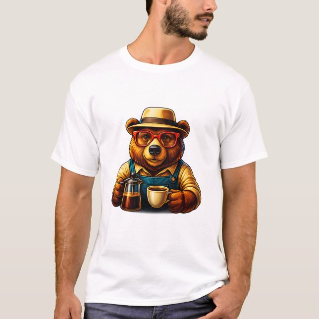 Hipster Coffee Bear – Stylish Drip Brew T-Shirt (Frente)